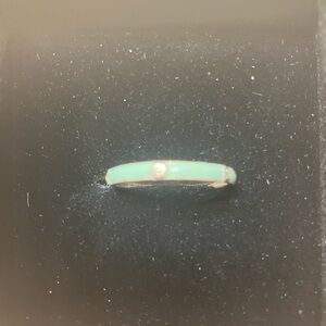 COPY - 14K GOLD 3 DIAMONDS LIGHT TURQUOISE ENAMEL STACKABLE RING SIZE8